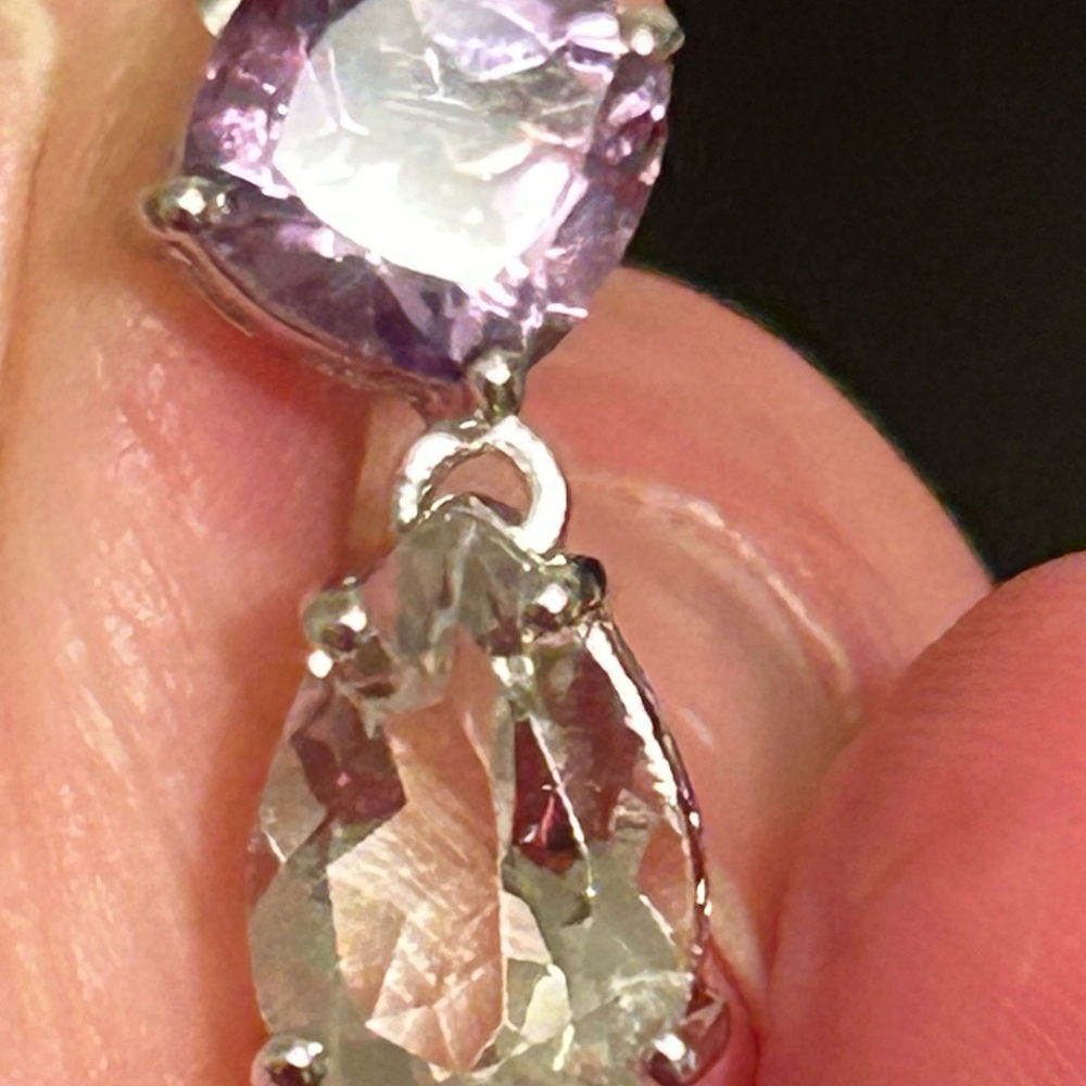 Stunning Designer 9CTW Purple and Green Amethyst Tear Drop Earrings - Picture 4 of 5